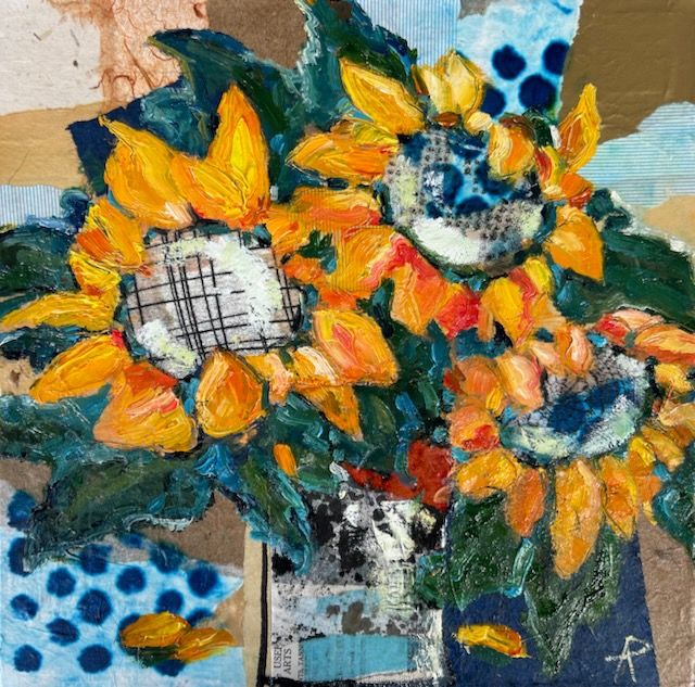 Andrea Pottyondy Stoffer Artist Painter Handworks Gallery Saint John NB Mixed Media Yellow Sunflowers Flowers Floral Bouquet