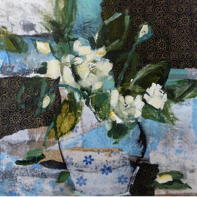 Andrea Pottyondy Stoffer Artist Painter Handworks Gallery Saint John NB Mixed Media White Flowers Floral Vase Bouquet