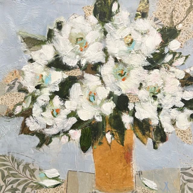 Andrea Pottyondy Stoffer Artist Painter Handworks Gallery Saint John New Brunswick Mixed Media White Flowers Floral Bouquet