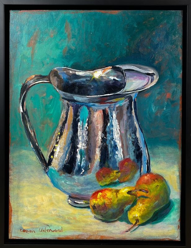 Colleen Underwood Artist Painter Handworks Gallery Saint John New Brunswick Acrylic Painting Still Life Pear Pewter Pitcher