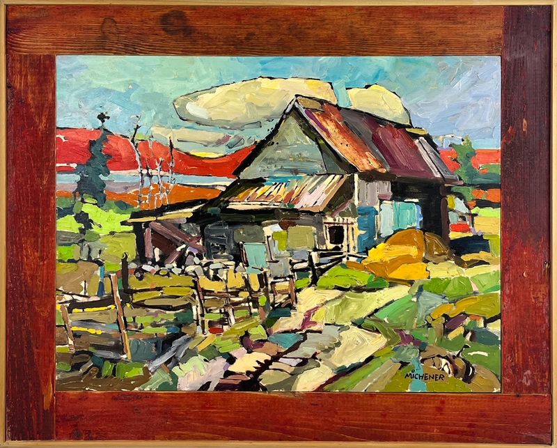 Ted Michener Saint John New Brunswick Canada Handworks Canadian Painting, Oil, "Barn on HWY 127" Framed