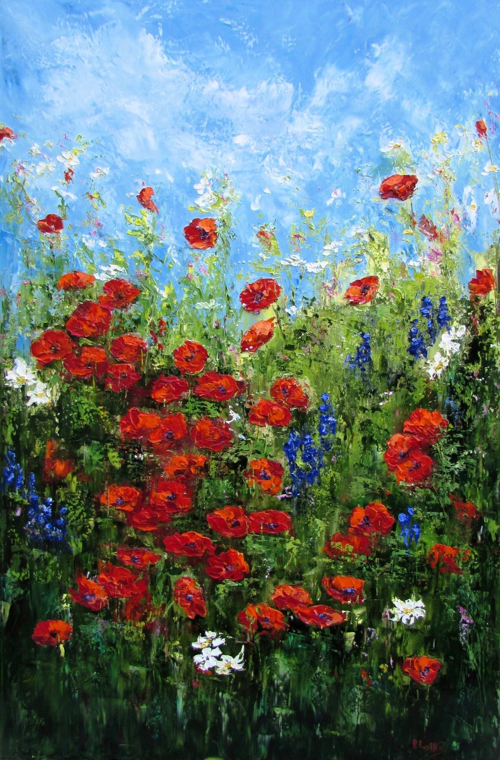 Rene Collins Artist Painter Handworks Gallery Saint John NB Oil Knife Painting Flowers Floral Red Poppies Field Garden Nature