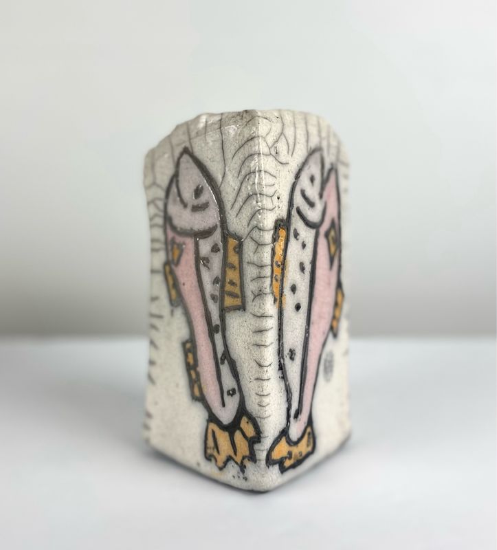 Square Raku Fish Vase