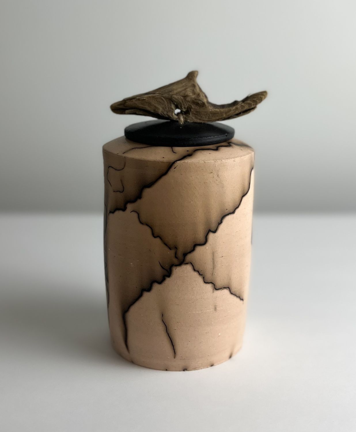 Rose Quartz Lidded Horse Hair Raku Vase with Driftwood, Option: 5.5"