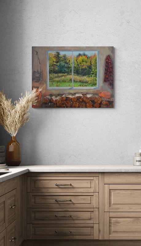 "The Woodpile" 30x40" oil Wood Canvas