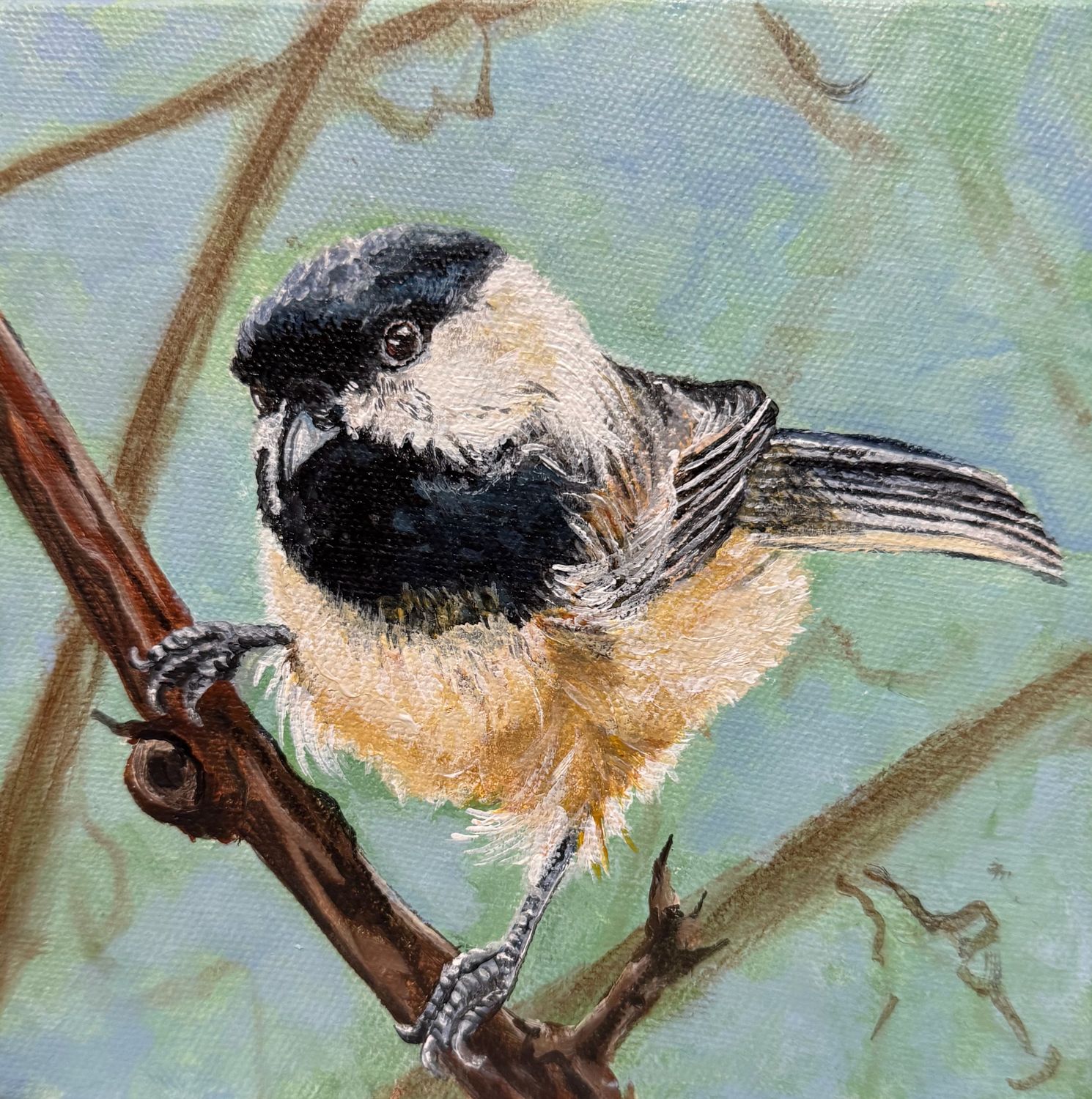 Helen Shideler Artist Painter Handworks Gallery Saint John New Brunswick NB Acrylic Painting Bird Chickadee Nature Animal