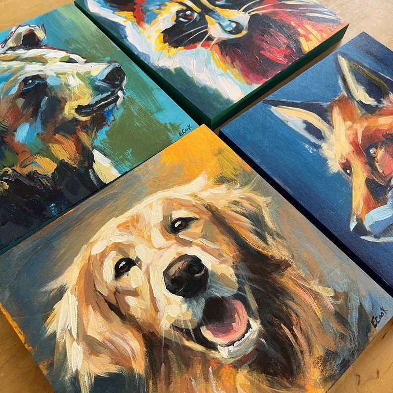 Animals 8x8 Animals 8x8" Painting On Wood Canvas
