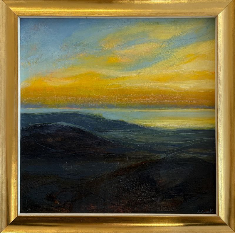 "Coastal Sunrise" 8x8" Framed 8.75"x8.75" Painting on wood panel