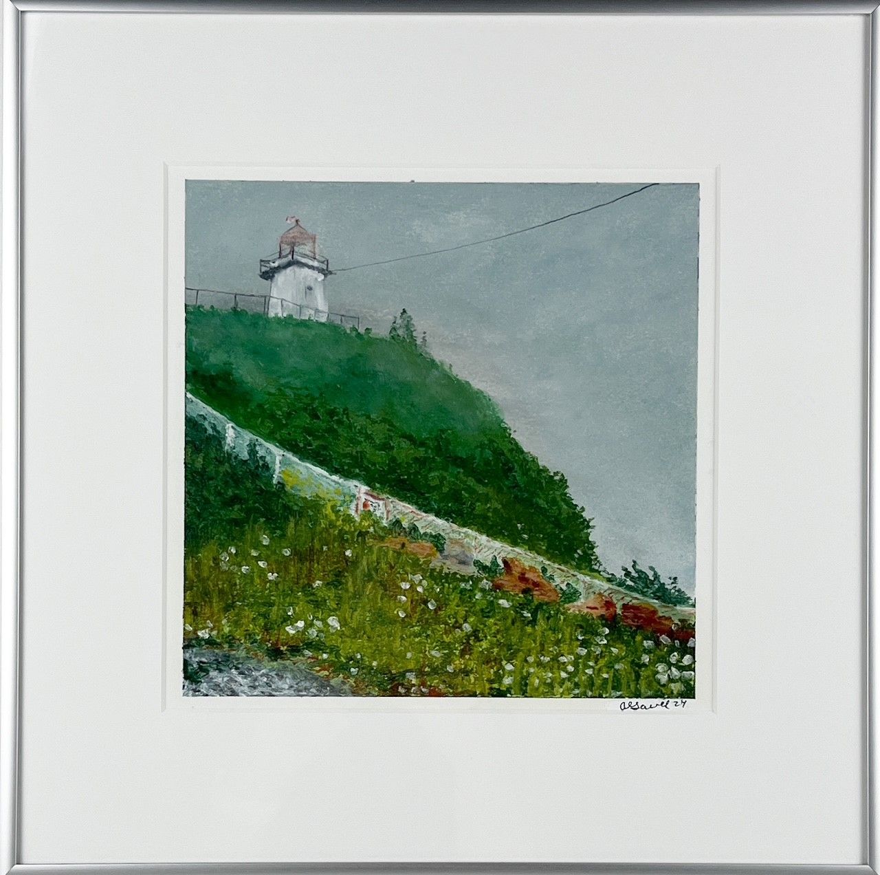 Adam Gavel Artist Painter Handworks Gallery Saint John New Brunswick NB Framed Oil Pastel  Cape Enrage Lighthouse Seascape