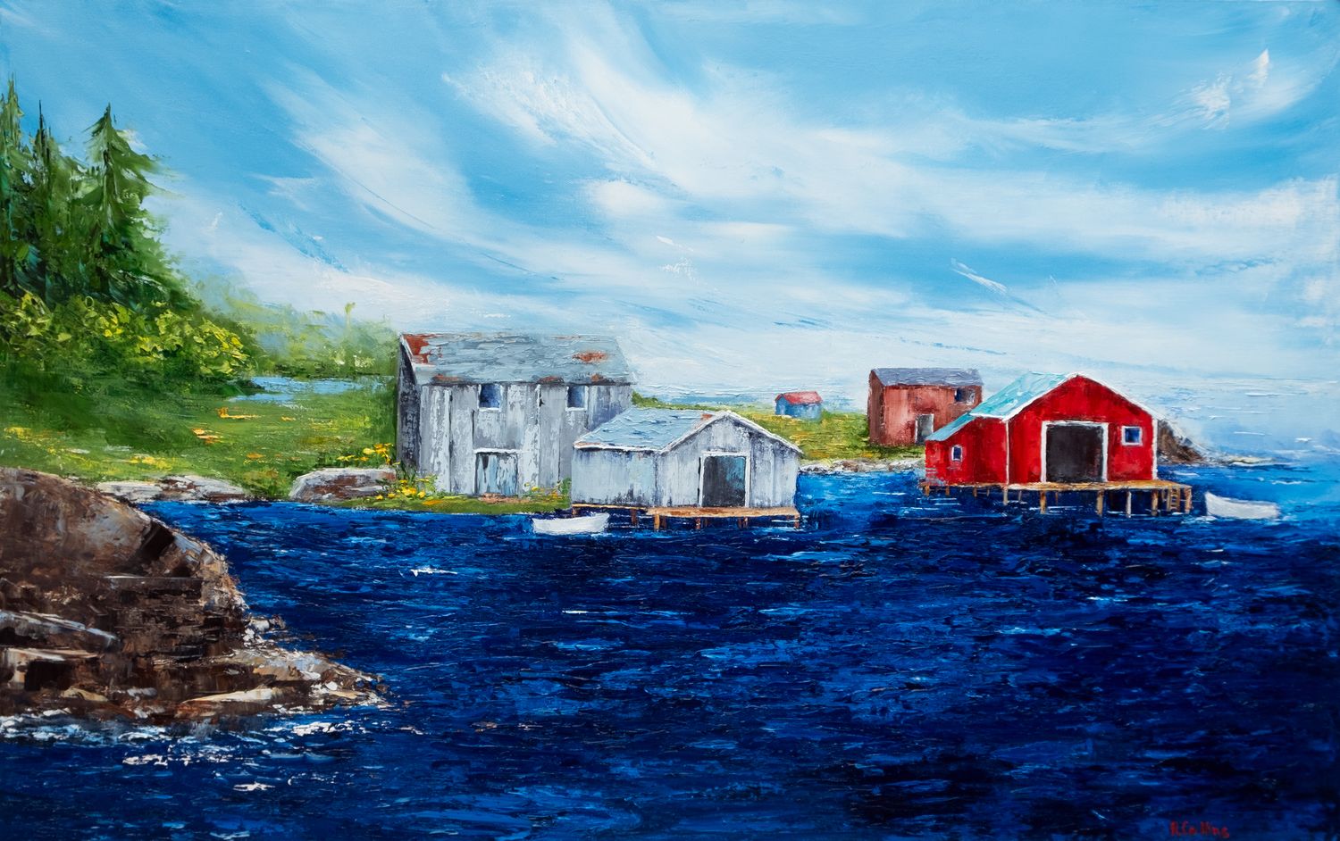 Rene Collins Artist Painter Handworks Gallery Saint John New Brunswick NB Oil Knife Painting Seascape Boathouses Water Shore