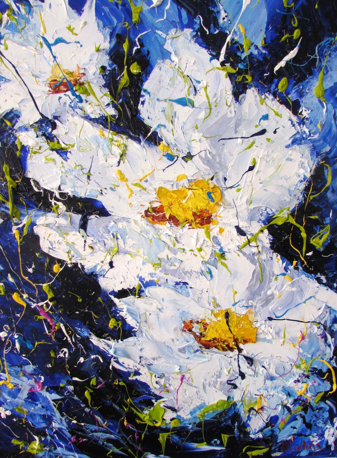 Rene Collins Artist Painter Handworks Gallery Saint John New Brunswick NB Oil Knife Painting Flowers Floral White Yellow