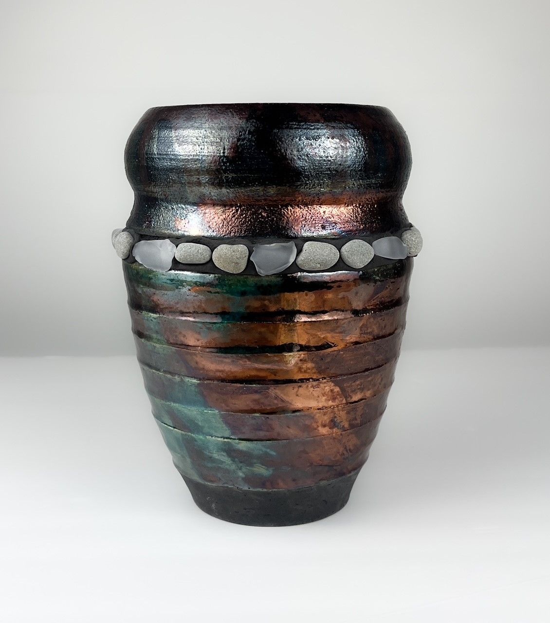 Raku Pebble Pottery Vase 8"