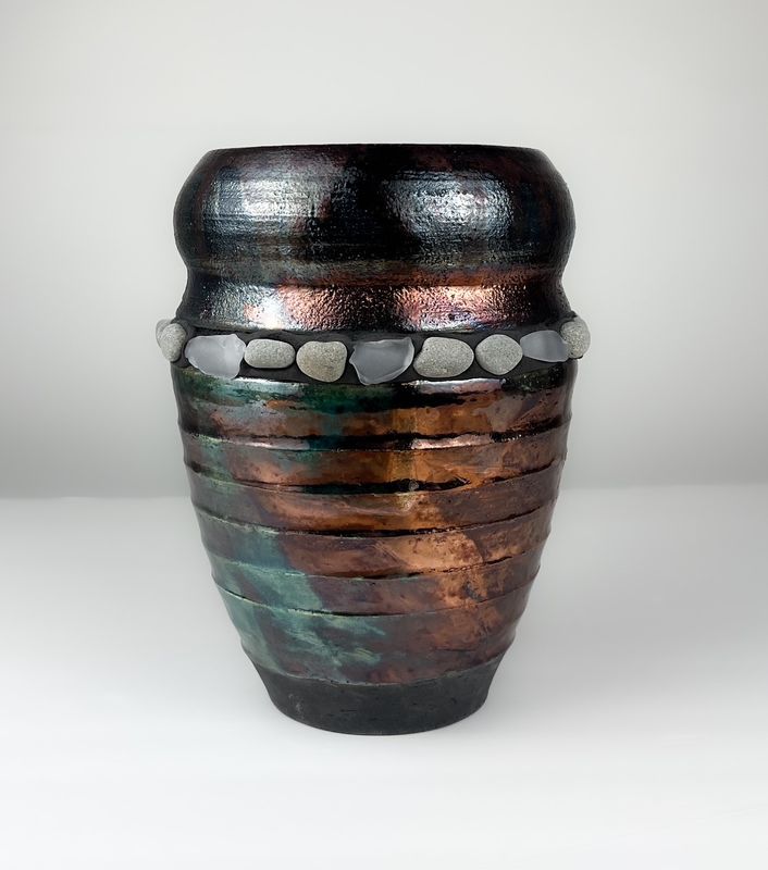 Raku Pebble Pottery Vase 8"
