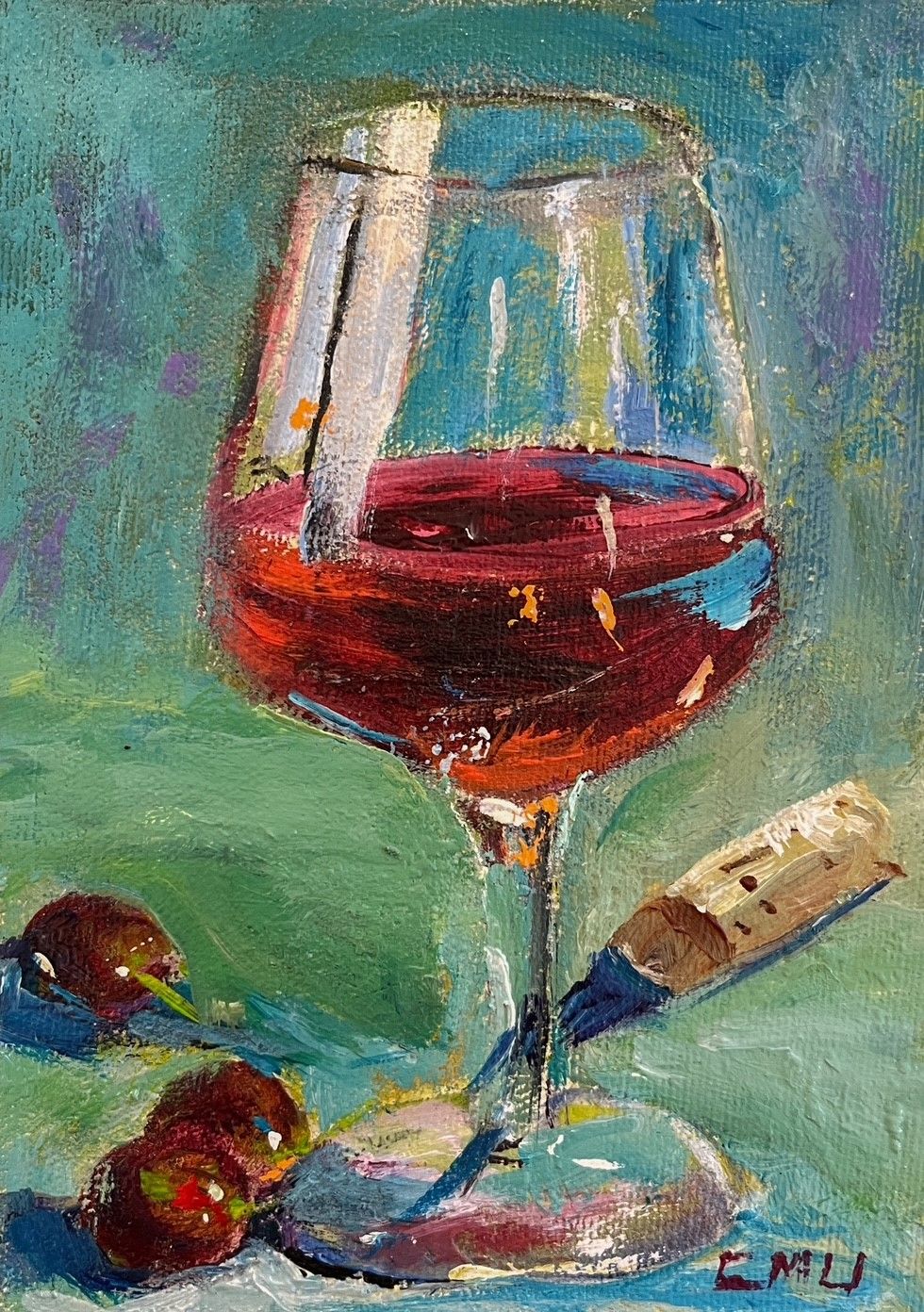 Colleen Underwood Artist Painter Handworks Gallery Saint John NB Acrylic Painting Red Wine Wineglass Grapes Still Life