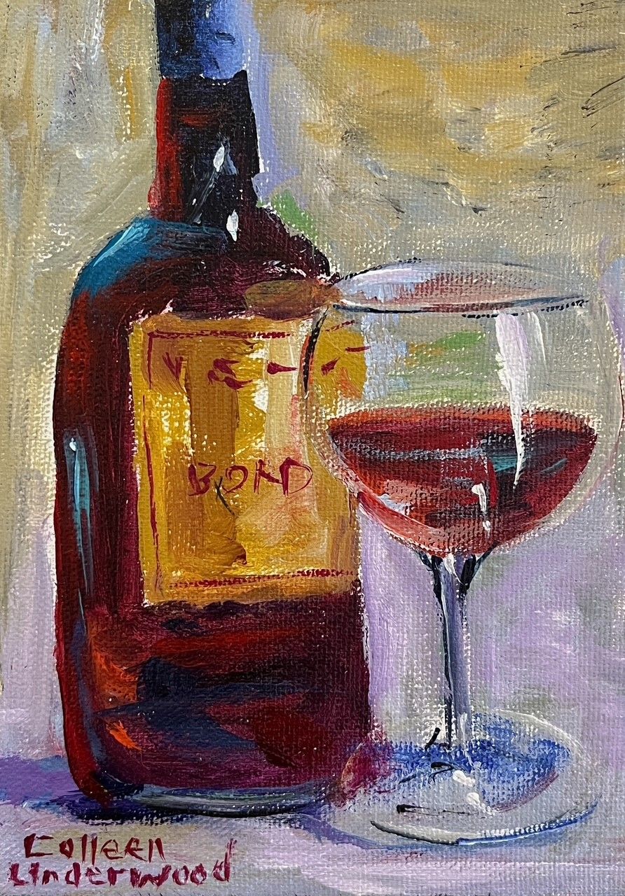 Colleen Underwood Artist Painter Handworks Gallery Saint John New Brunswick Acrylic Painting Wine Bottle Glass Still Life