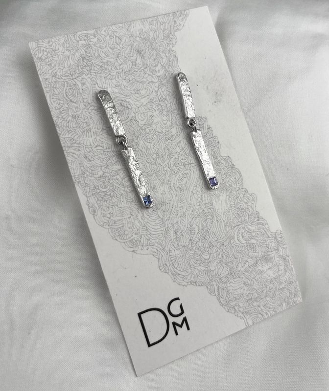 Tanzanite Grandfather Collection Sterling Silver Dimitri Gagnon Morris Saint John New Brunswick Canada Canadian Jewelry Handworks Silver Segmented Rail Studs with Tanzanite