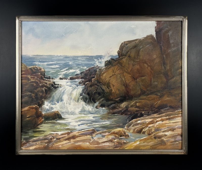 Poppy Balser Saint John New Brunswick Canada Handworks Canadian Painting Watercolor Seascape Framed "Bass Rocks Cascade"