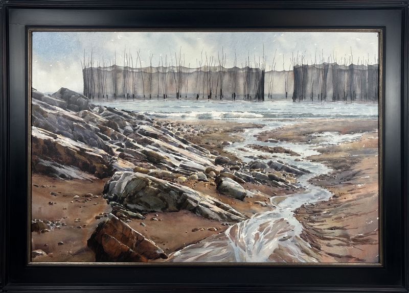 Poppy Balser Saint John New Brunswick Canada Handworks Canadian Painter Watercolor Landscape Seascape, Framed Campobello Weir
