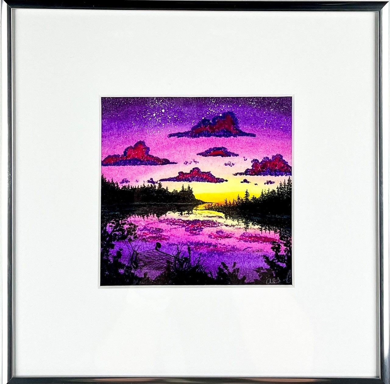 Adam Gavel Artist Painter Handworks Gallery Saint John New Brunswick NB Framed Oil Pastel  Maroon Skies Sky Purple Yellow
