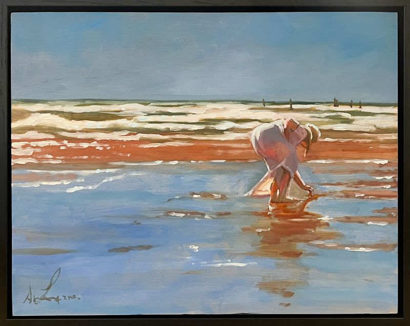 Sophie Levesque Artist Painter Handworks Gallery Saint John New Brunswick NB Oil Painting Woman on Beach Shore Ocean Tide