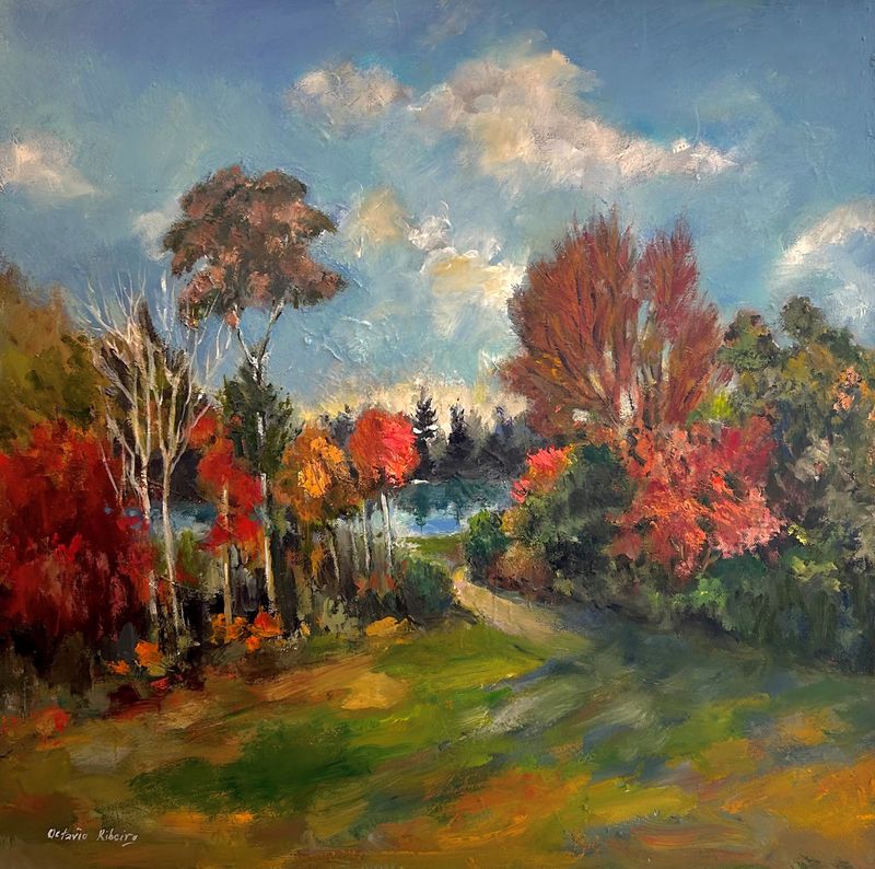 Octavio Ribeiro Artist Painter Handworks Gallery Saint John New Brunswick NB Oil Painting Autumn Leaves Fall Woods Leaves