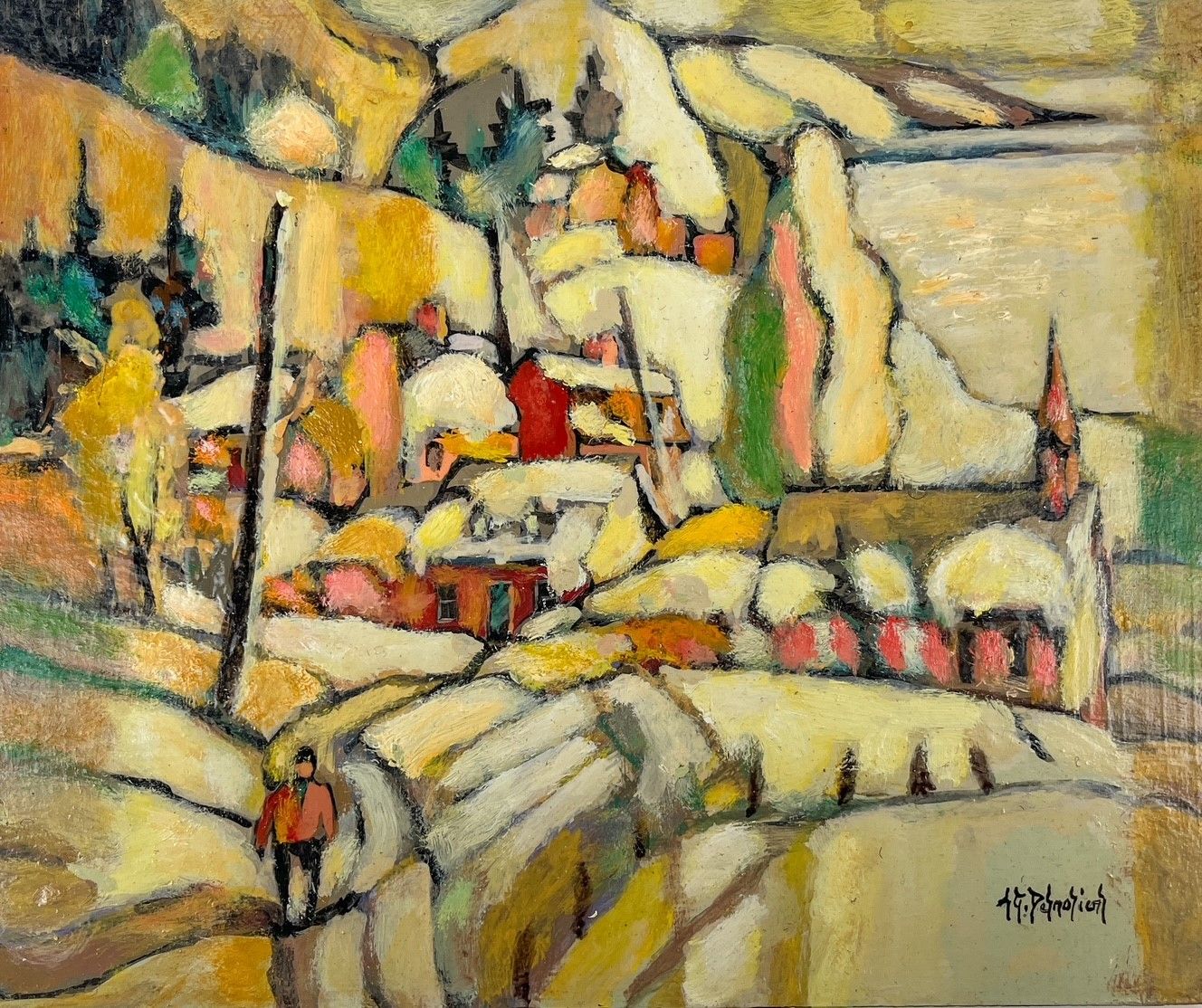 Jean-Guy Desrosiers Artist Painter Handworks Gallery Saint John NB Framed Oil Painting Quebec Village Town Winter Snow Church