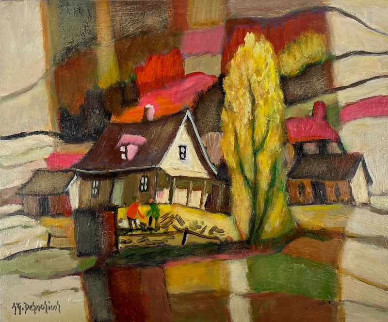 Jean-Guy Desrosiers Artist Painter Handworks Gallery Saint John NB Framed Oil Painting Quebec Mountains Charlevoix Farm 