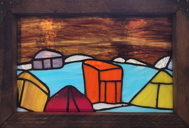Denis Eve Saint John New Brunswick Canada Handworks Gallery Canadian Stained Glass Artist 
Ice Fishing Winter Lake Landscape