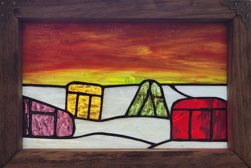 Denis Eve Saint John New Brunswick Canada Handworks Gallery Canadian Stained Glass Artist 
Ice Fishing Winter Lake Landscape