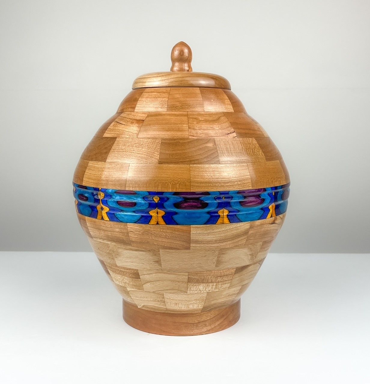 Bob Hunter Saint John New Brunswick Canada Handworks Gallery Canadian Woodwork Artist Cherry and Gunstock Wooden Urn
