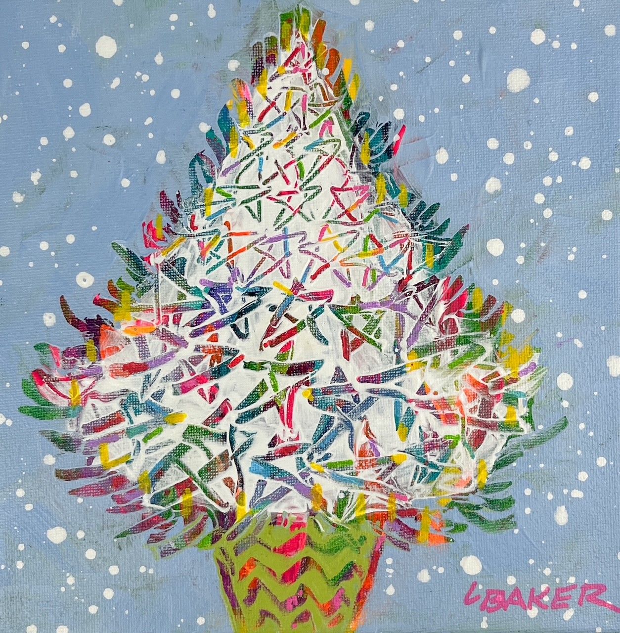 Louise Baker Artist Painter Handworks Gallery Saint John New Brunswick NB Acrylic Painting Christmas Tree Stars Winter 