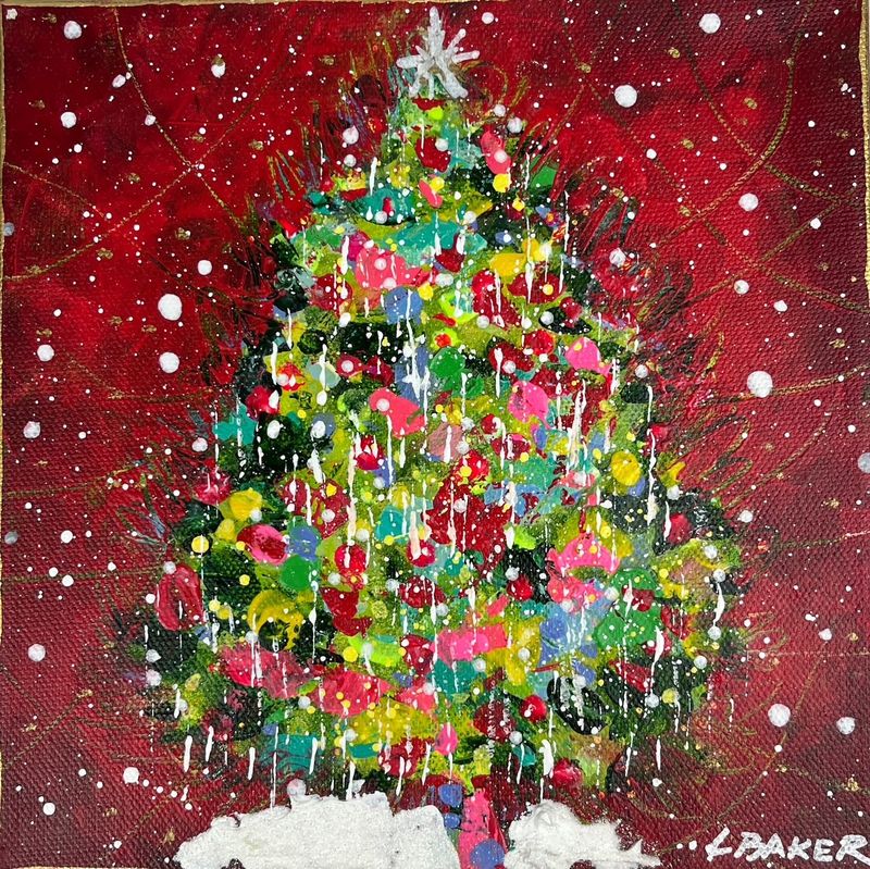 Louise Baker Artist Painter Handworks Gallery Saint John New Brunswick NB Acrylic Painting Christmas Tree Winter Red