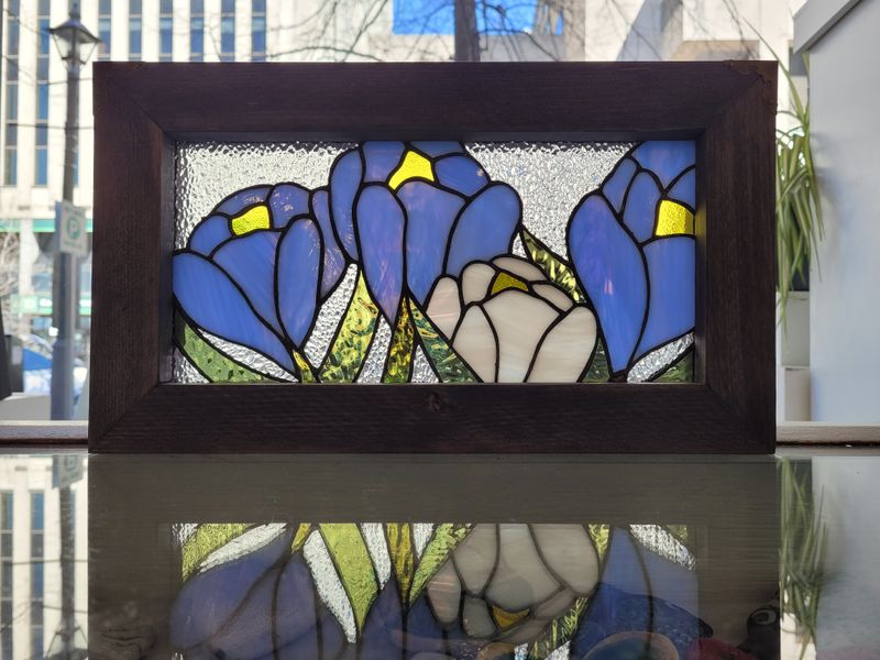 Denis Eve Saint John New Brunswick Canada Handworks Gallery Canadian Stained Glass Artist 
Floral Flowers Framed Crocus