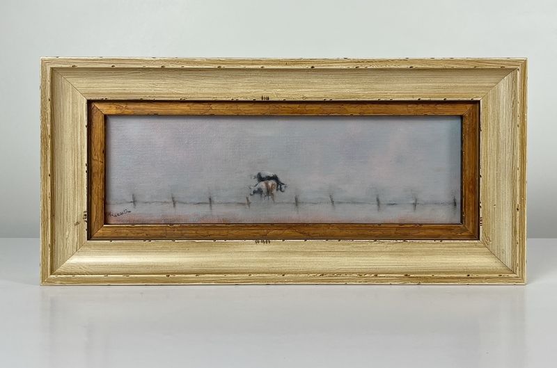 Pat Trecartin Artist Painter Handworks Gallery Saint John NB Framed Oil Painting Cows Farm Field Wind Storm Landscape