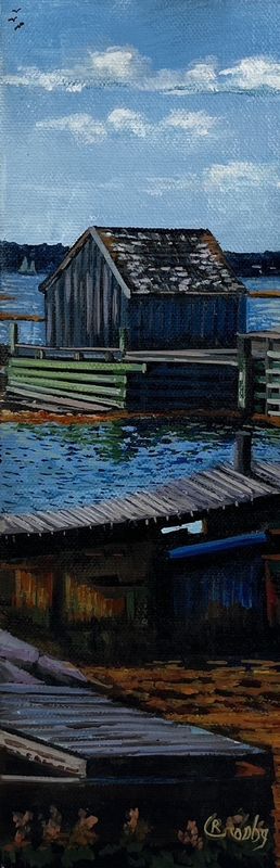 Robert Crosby Artist Painter Handworks Gallery Saint John New Brunswick Acrylic Painting Fishing Shack Dock Wharf Fishery