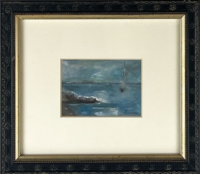 Pat Trecartin Artist Painter Handworks Gallery Saint John New Brunswick Framed Oil Pastel Painting Seascape Ocean Sea Night