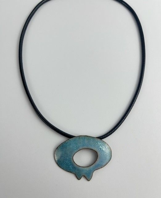 Pendant Powdered Glass/ Mixed Metal on Leather Cord
