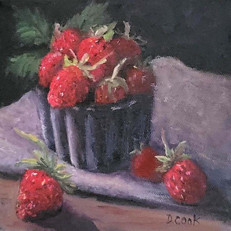 Dale Cook Artist Painter Handworks Gallery Saint John New Brunswick NB Oil Painting Strawberries in Blue Cup Still Life fruit