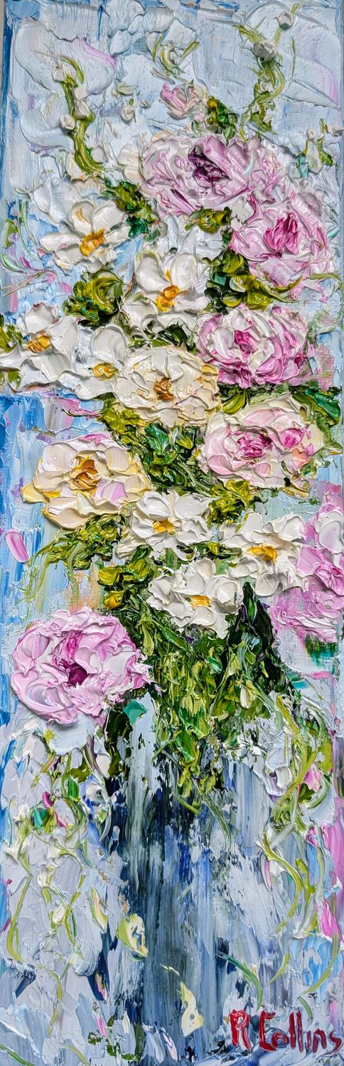Rene Collins Artist Painter Handworks Gallery Saint John New Brunswick NB Oil Knife Painting Flowers Floral Pink White Purple