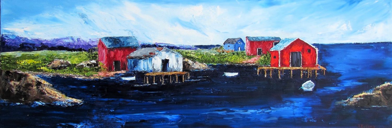 Rene Collins Artist Painter Handworks Gallery Saint John New Brunswick NB Oil Knife Painting Seascape Village Boathouse Dock
