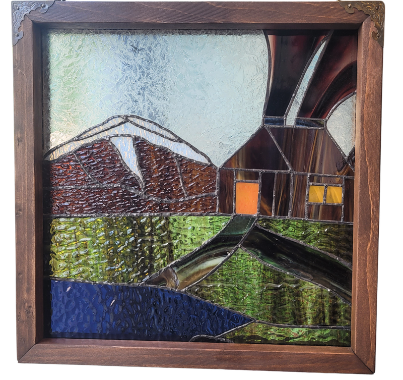 Denis Eve Saint John New Brunswick Canada Handworks Gallery Canadian Stained Glass Artist Landscape Mountain Lake Snow Cabin