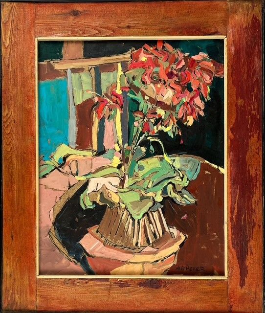 Ted Michener Saint John New Brunswick Canada Handworks Canadian Oil Painting Patio Plant Flower Floral Vase Still Life