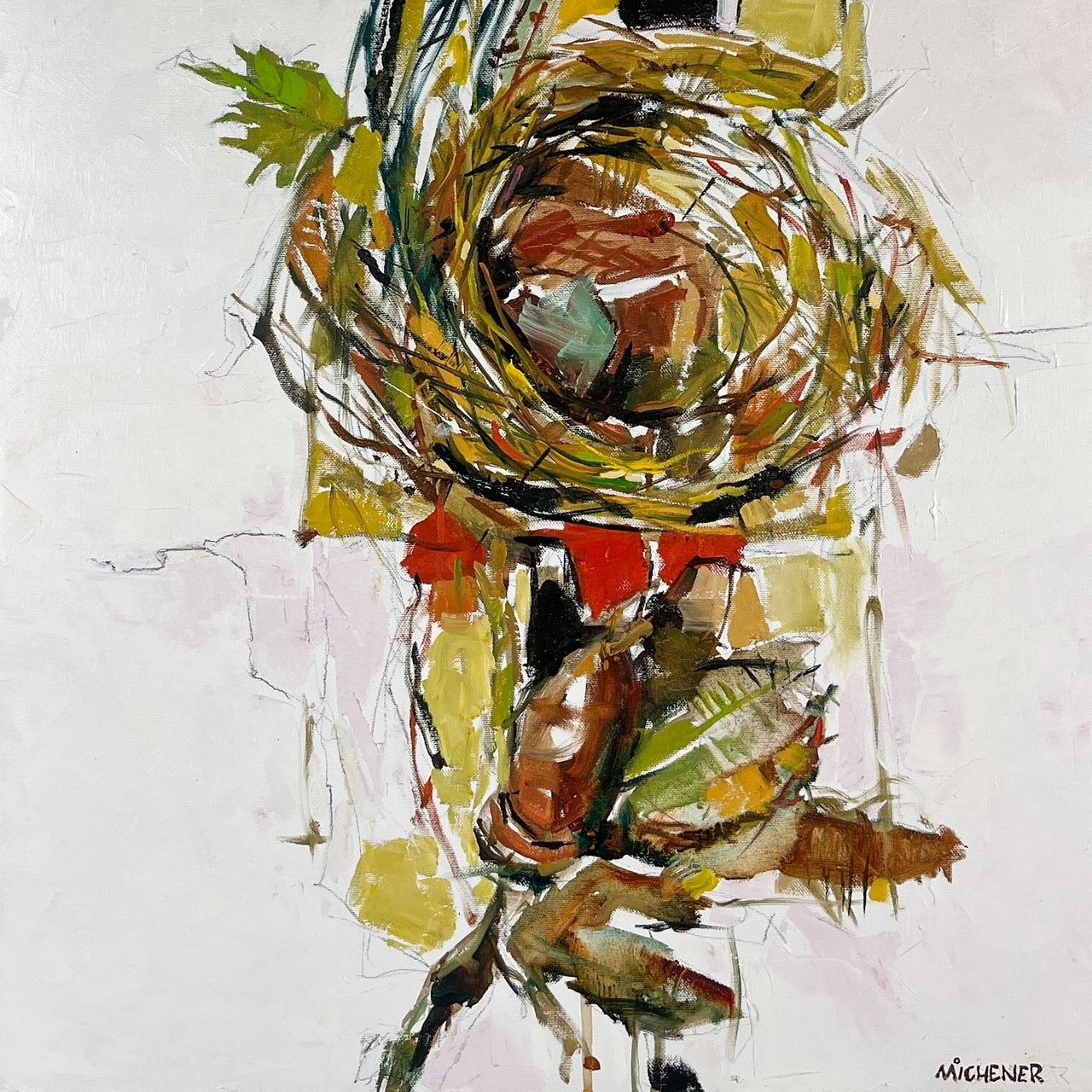 Ted Michener Artist Painter Handworks Gallery Saint John New Brunswick NB Oil Painting Birds Nest Blue Egg Acorn Abstract
