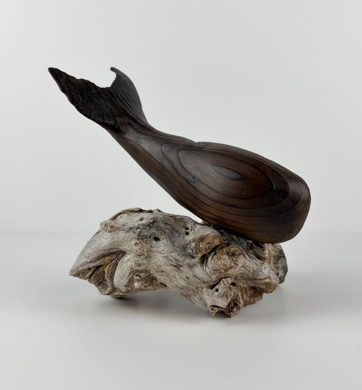 Whale on Driftwood Sculpture 9x7x5"