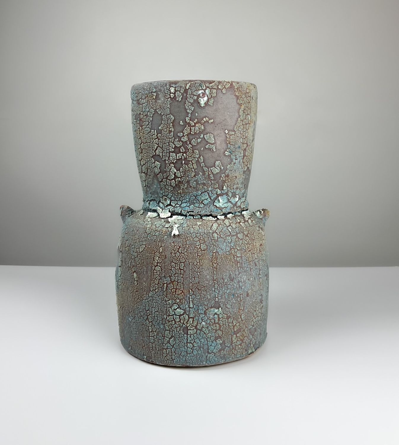 Darren Emenau MNO Saint John New Brunswick Handworks Gallery Canadian Lichen Olio Aggregate Pottery Tall Pale Blue Sculpture