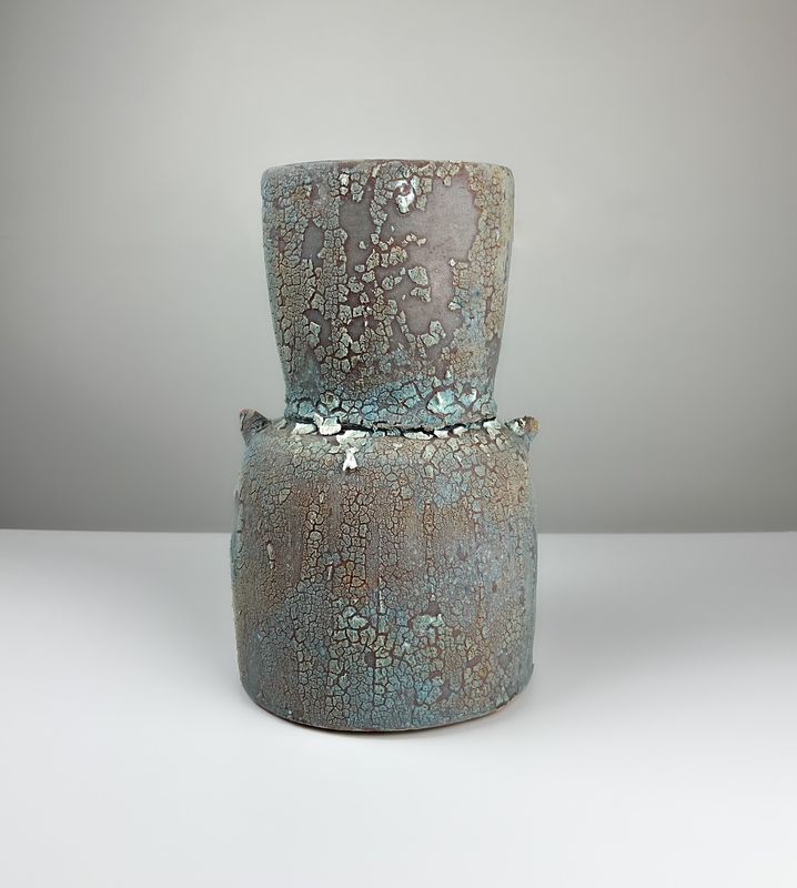 Darren Emenau MNO Saint John New Brunswick Handworks Gallery Canadian Lichen Olio Aggregate Pottery Tall Pale Blue Sculpture