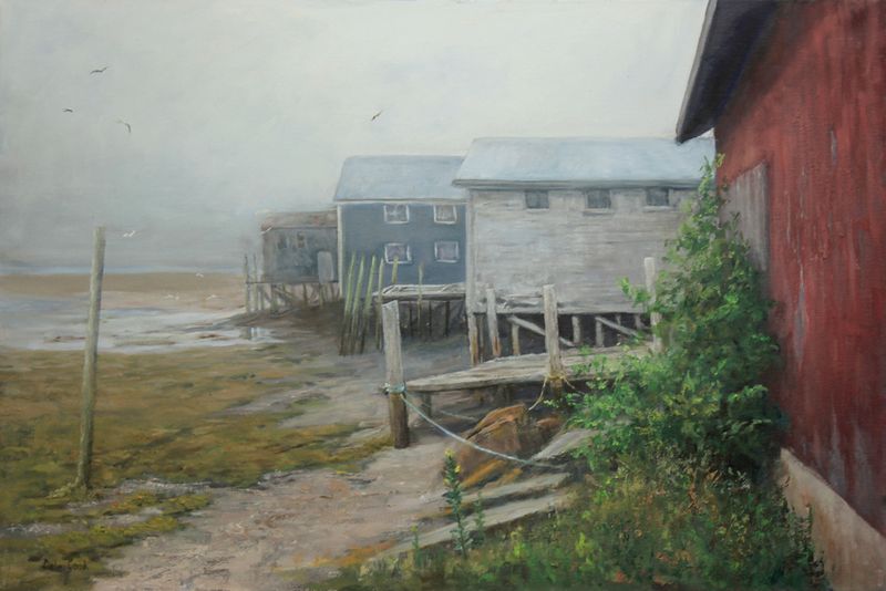 Dale Cook Artist Painter Handworks Gallery Saint John New Brunswick NB Oil Painting Seascape Tide Shore Ocean Shacks Beach