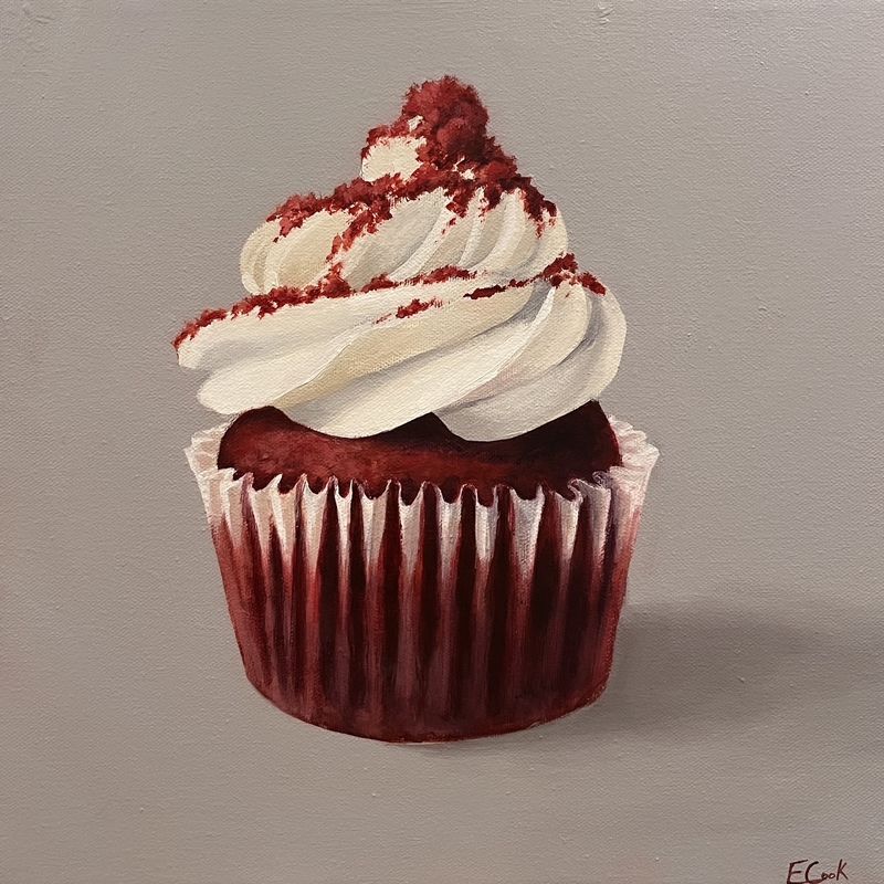 Elizabeth Cook Artist Painter Handworks Gallery Saint John New Brunswick NB Acrylic Painting Cupcake Red Velvet Food Dessert