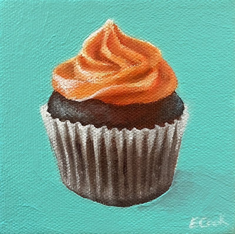 Elizabeth Cook Artist Painter Handworks Gallery Saint John New Brunswick Acrylic Painting Chocolate Cupcake Food Dessert Blue