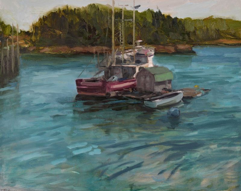 Theresa MacKnight Artist Painter Handworks Gallery Saint John New Brunswick Oil Painting Fishing Boat Ocean Island Seascape